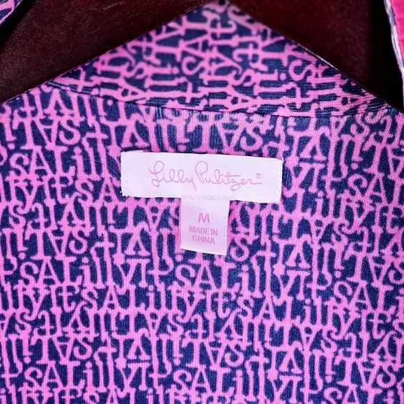 Lilly Pulitzer Quilted Puffer Vest Medium Hot Pink Full Zip Snap It's A Lilly - Picture 4 of 10